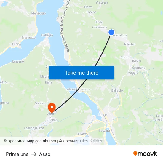 Primaluna to Asso map