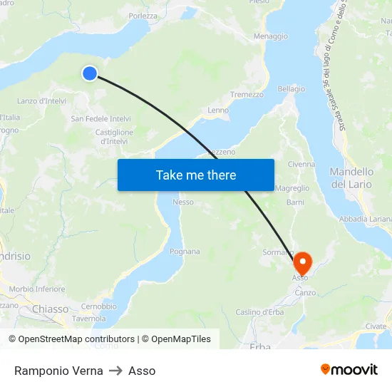 Ramponio Verna to Asso map