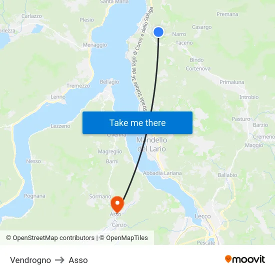 Vendrogno to Asso map