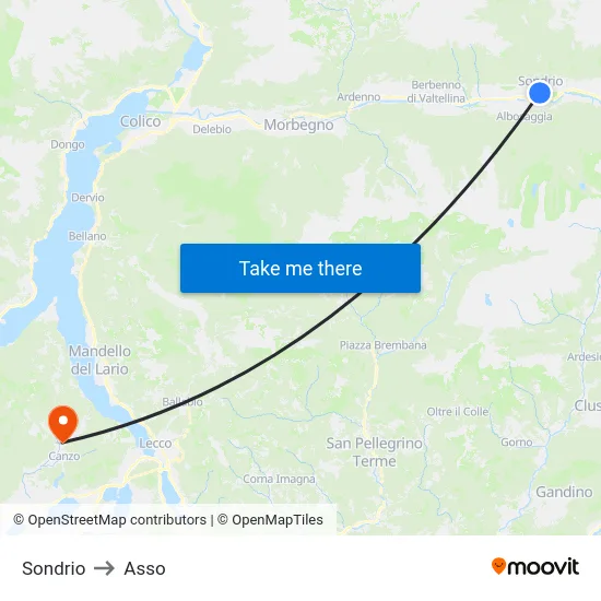 Sondrio to Asso map