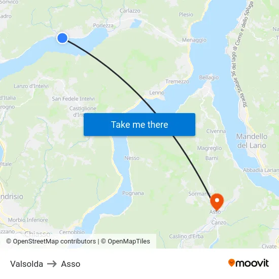 Valsolda to Asso map