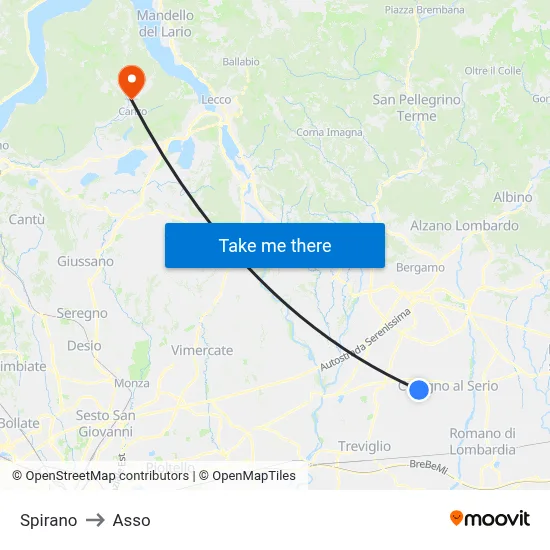Spirano to Asso map