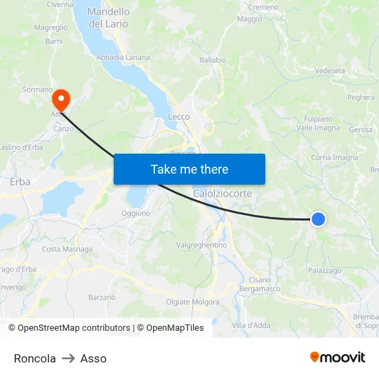 Roncola to Asso map