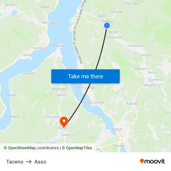 Taceno to Asso map