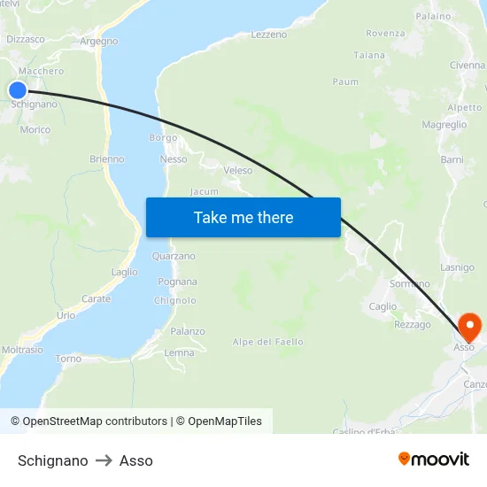 Schignano to Asso map