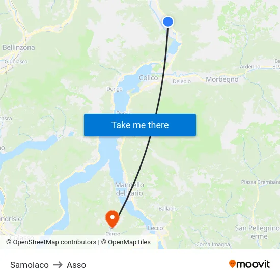 Samolaco to Asso map
