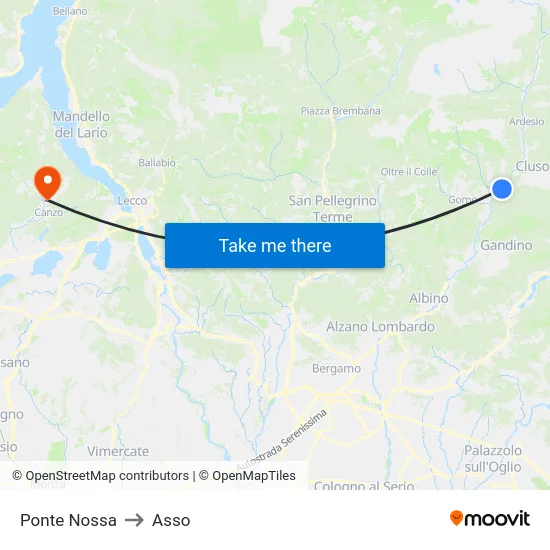 Ponte Nossa to Asso map