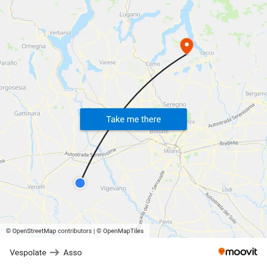 Vespolate to Asso map