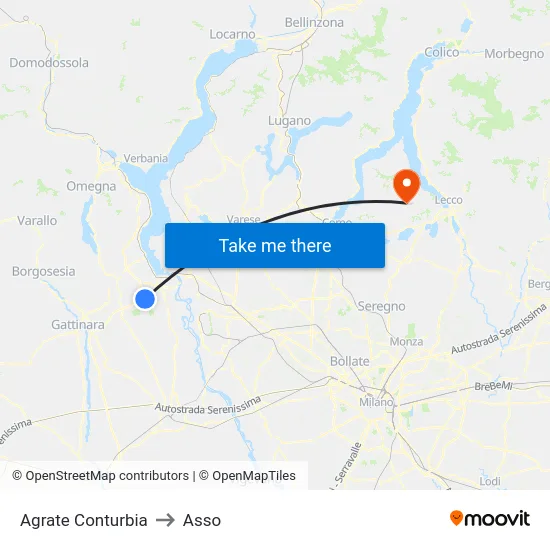 Agrate Conturbia to Asso map