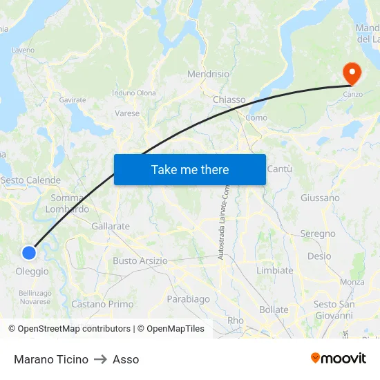 Marano Ticino to Asso map