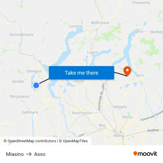 Miasino to Asso map
