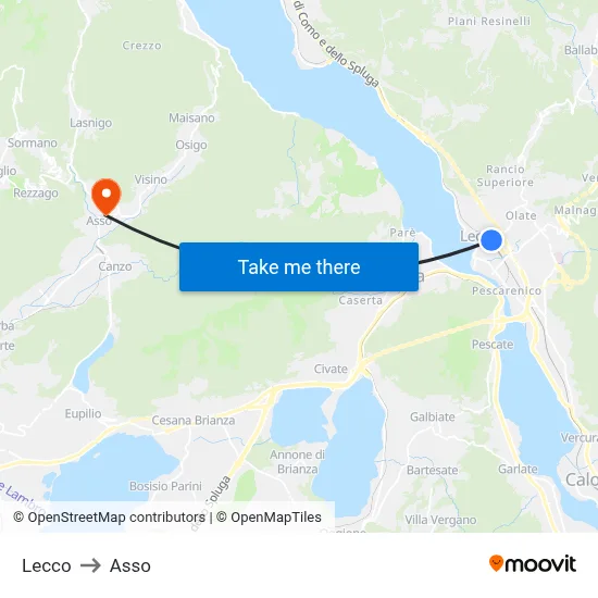 Lecco to Asso map