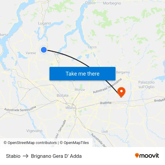 Stabio to Brignano Gera D' Adda map