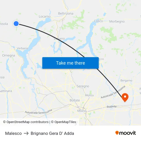 Malesco to Brignano Gera D' Adda map