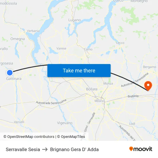 Serravalle Sesia to Brignano Gera D' Adda map