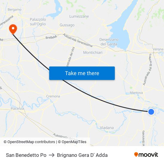 San Benedetto Po to Brignano Gera D' Adda map