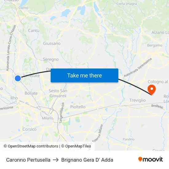 Caronno Pertusella to Brignano Gera D' Adda map