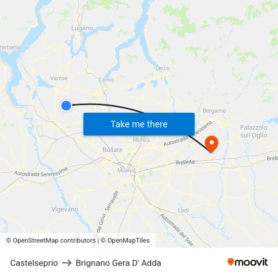 Castelseprio to Brignano Gera D' Adda map
