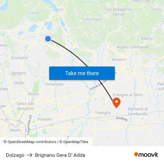 Dolzago to Brignano Gera d'Adda map