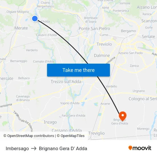 Imbersago to Brignano Gera d'Adda map