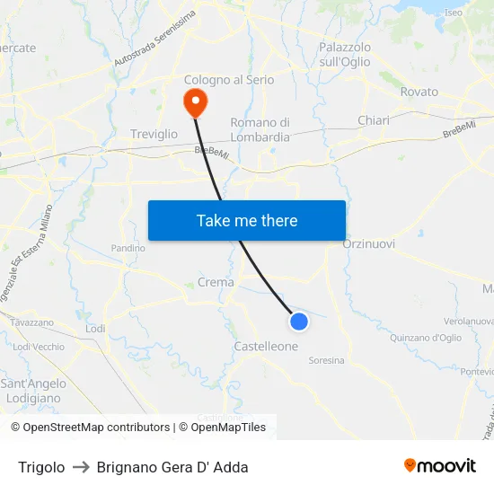 Trigolo to Brignano Gera d'Adda map