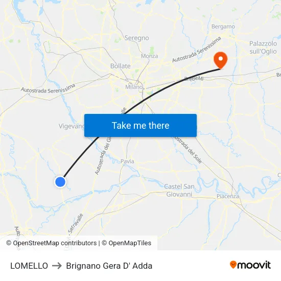 Lomello to Brignano Gera d'Adda map