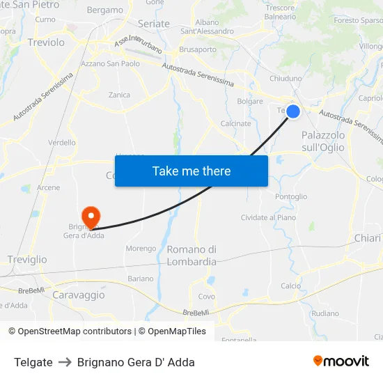 Telgate to Brignano Gera d'Adda map