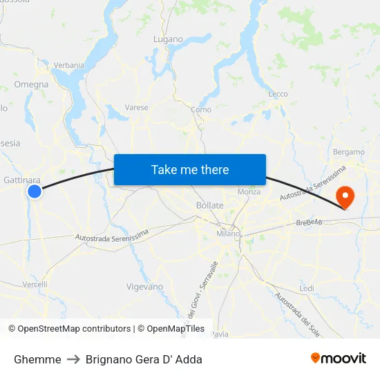 Ghemme to Brignano Gera D' Adda map