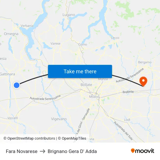 Fara Novarese to Brignano Gera D' Adda map