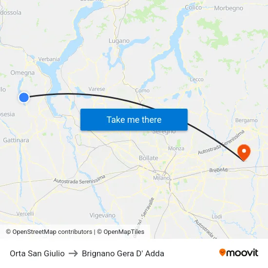 Orta San Giulio to Brignano Gera D' Adda map