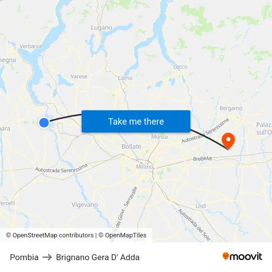 Pombia to Brignano Gera D' Adda map