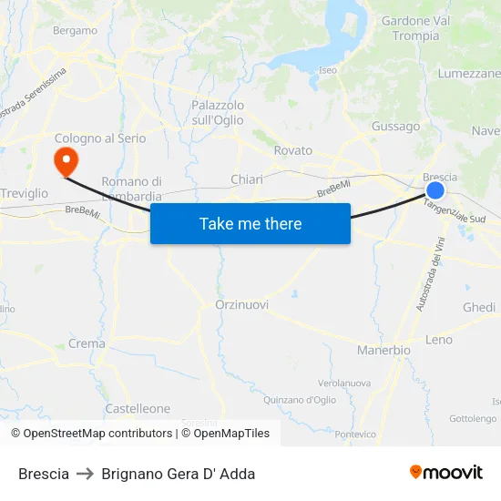 Brescia to Brignano Gera D' Adda map