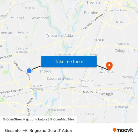 Gessate to Brignano Gera D' Adda map