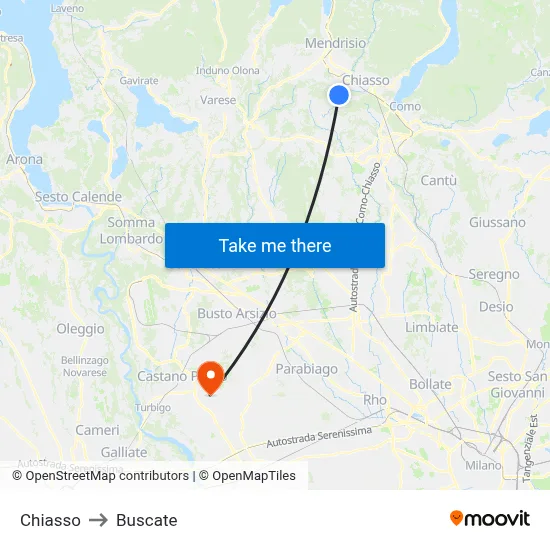 Chiasso to Buscate map