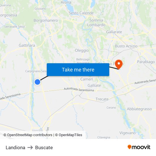 Landiona to Buscate map