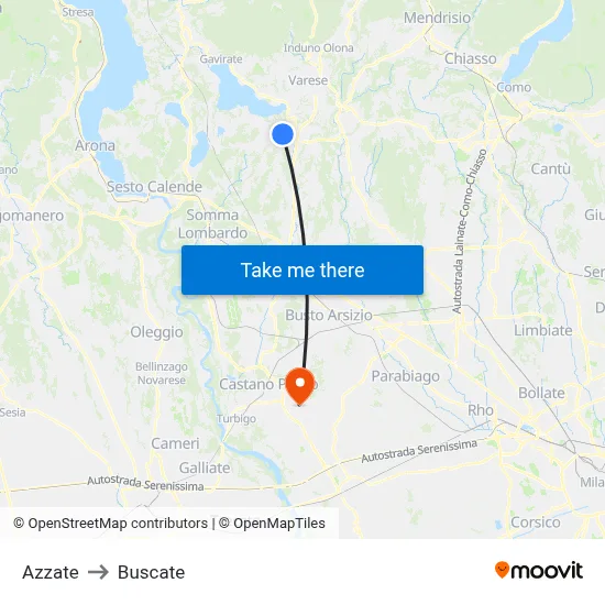 Azzate to Buscate map