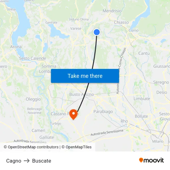 Cagno to Buscate map