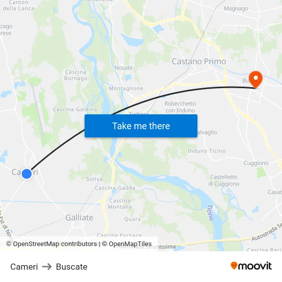 Cameri to Buscate map