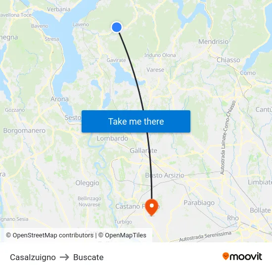 Casalzuigno to Buscate map