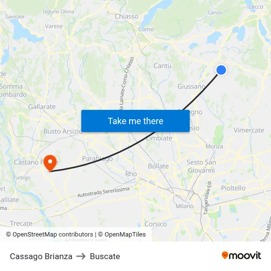 Cassago Brianza to Buscate map