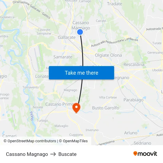 Cassano Magnago to Buscate map