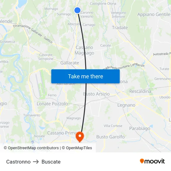 Castronno to Buscate map