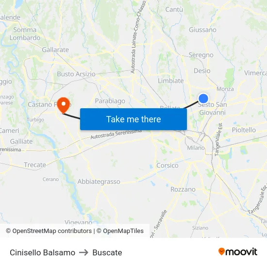 Cinisello Balsamo to Buscate map