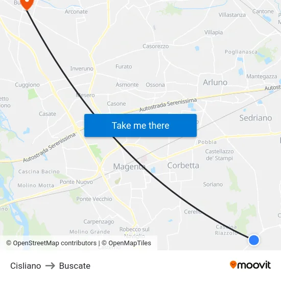 Cisliano to Buscate map