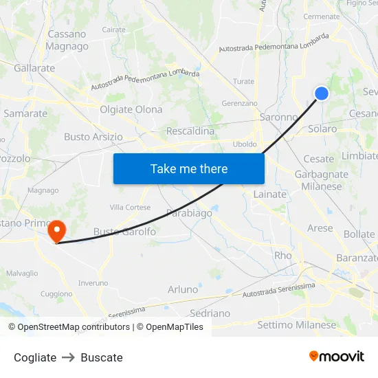 Cogliate to Buscate map