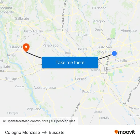 Cologno Monzese to Buscate map