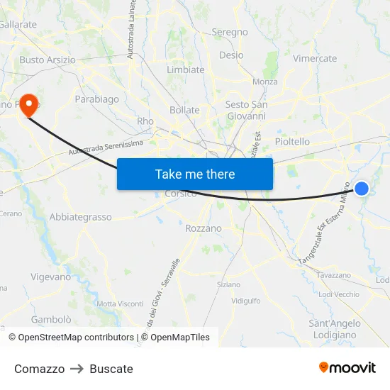 Comazzo to Buscate map