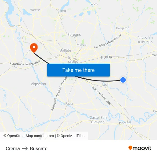 Crema to Buscate map