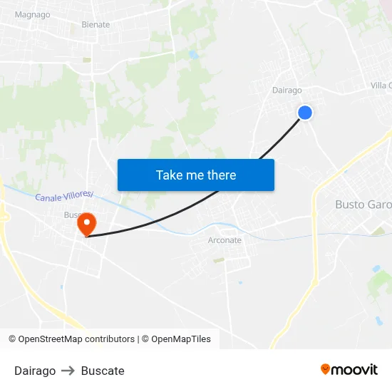 Dairago to Buscate map