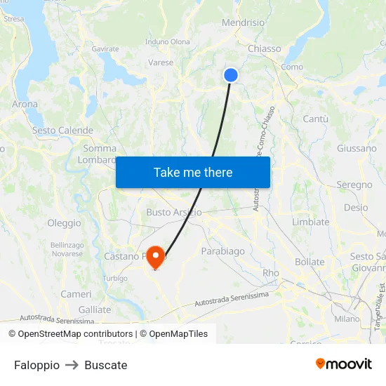 Faloppio to Buscate map